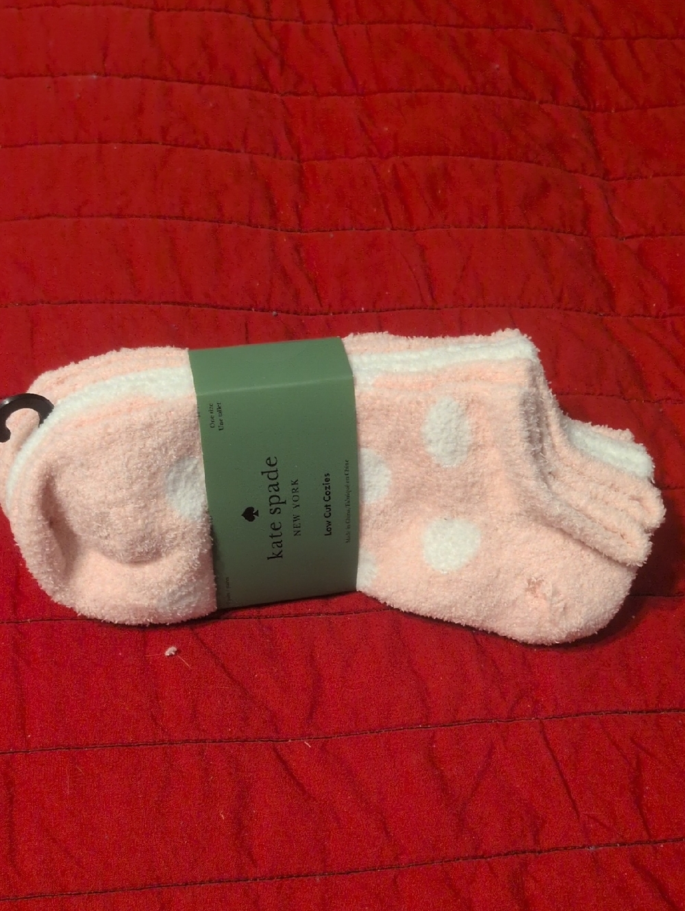 kate spade Pink and White Polka Dot Fuzzy Low Cut Socks